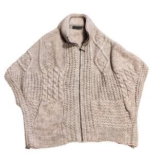 Elsamanda x Anthro Cable Knit Zip Sweater Wool Alpaca Italy Tan Heather One Size
